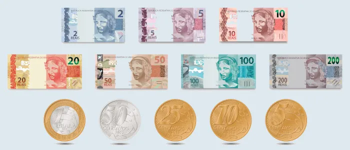 Notas e moedas brasileiras - representando o impacto da Selic na economia e nas finanças pessoais.